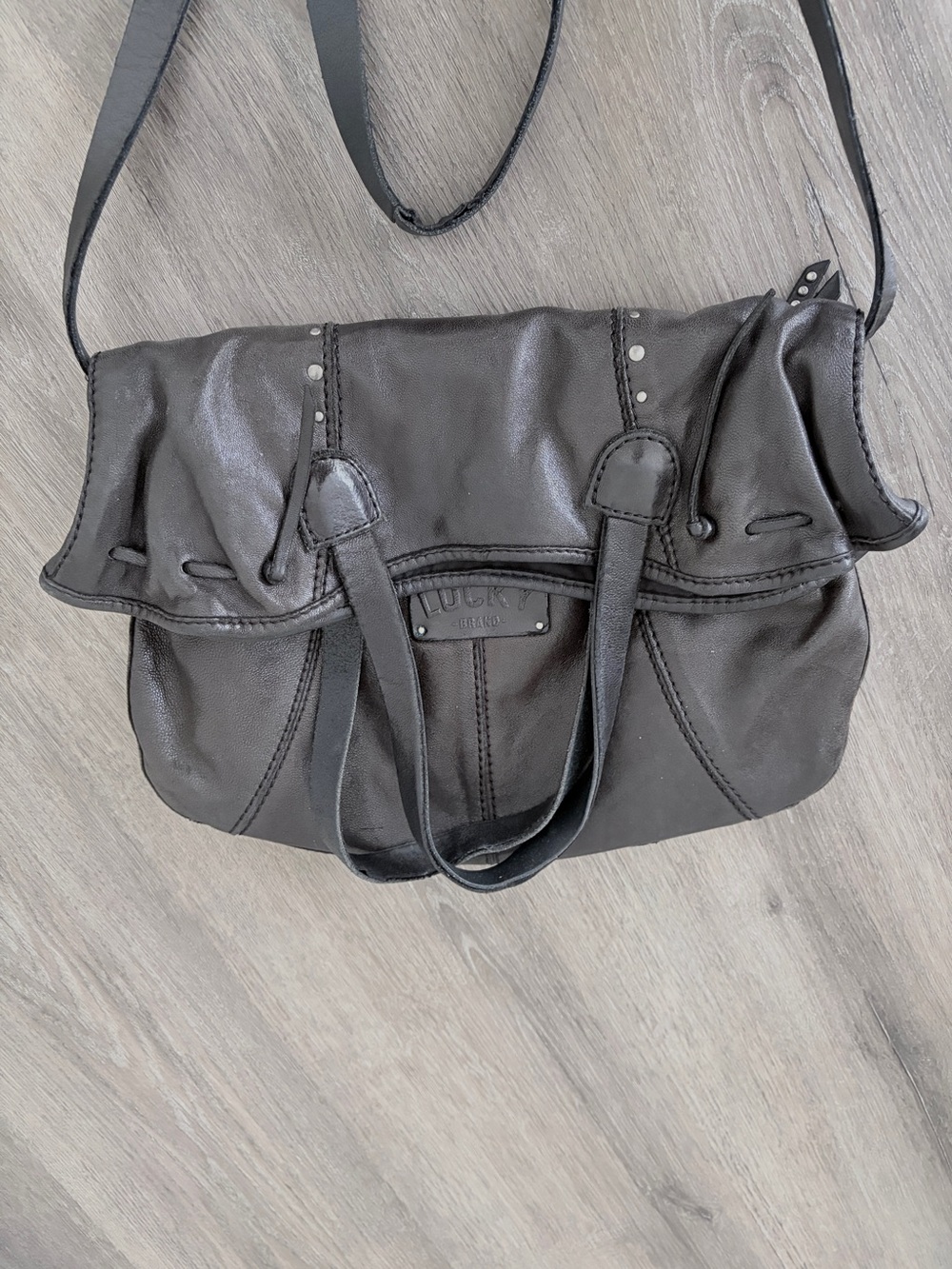 Lucky Brand Black Lambskin Leather cross Bag with Stud Accents - Picture 3 of 11